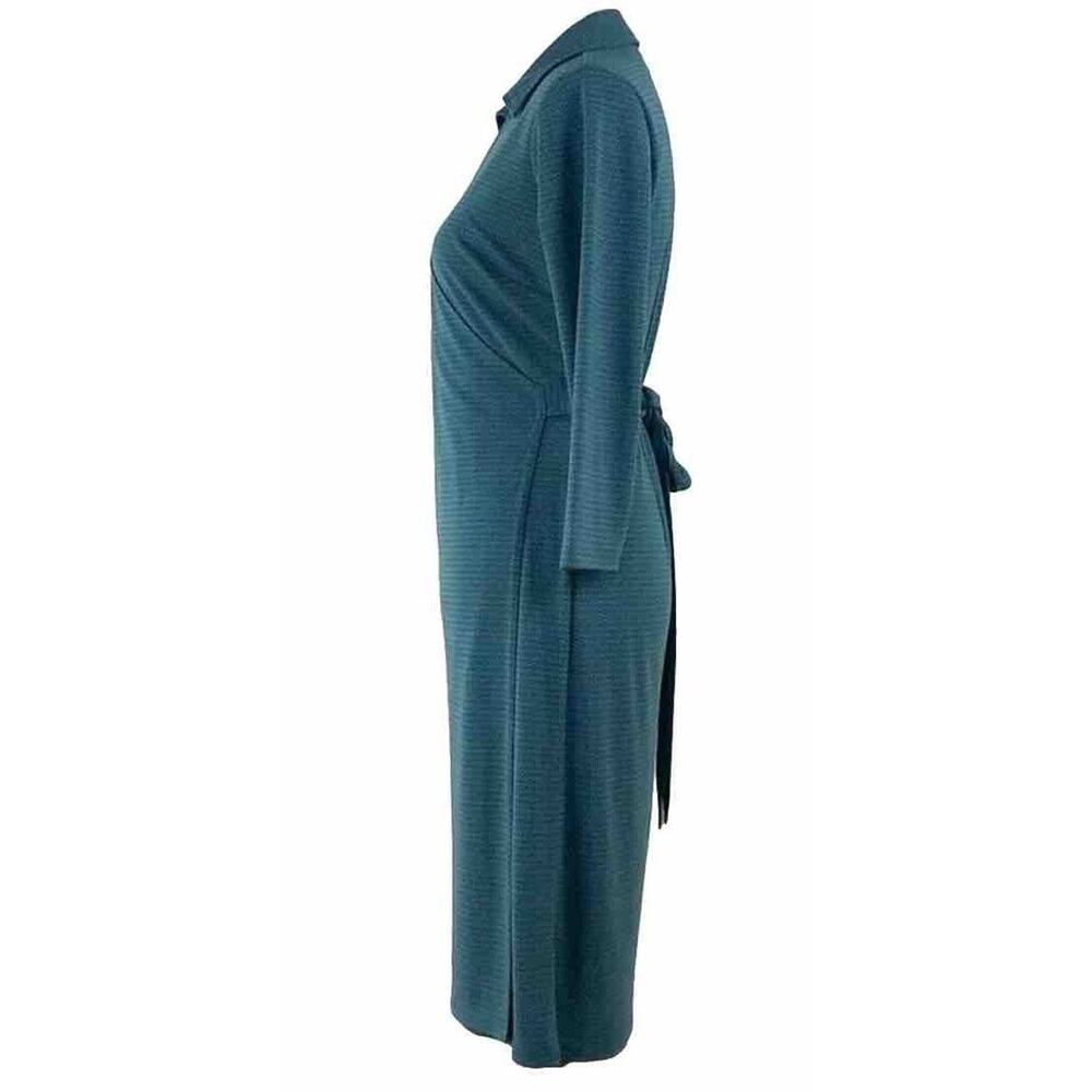 LOFT Size 2 Teal Green Black Printed Wrap Dress Long Sleeve - Picture 3 of 8